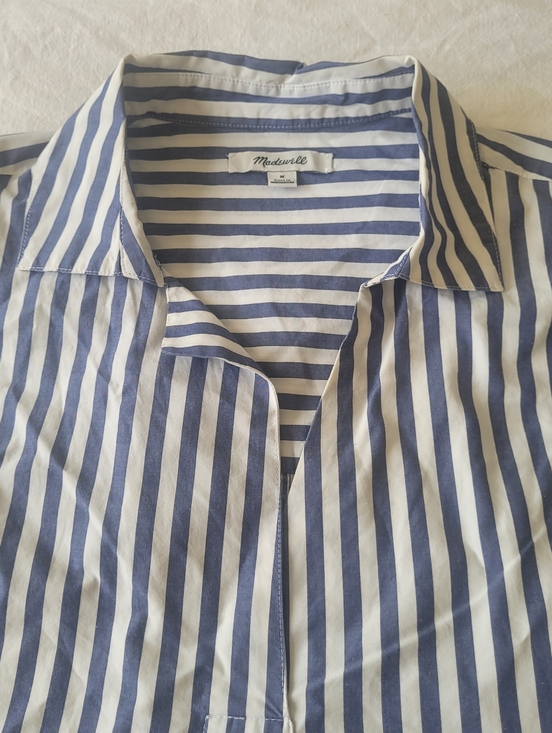 Madewell Shirt Womens Medium Blu Striped Cotton Buttons Collared Relaxed Coastal - Picture 2 of 5